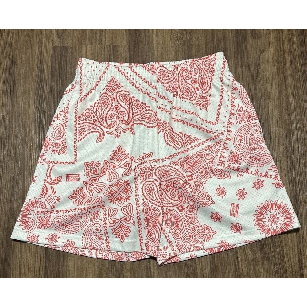 Bravest Studios Shorts Red Paisley Mesh Athletic Shorts Men's Sz Small